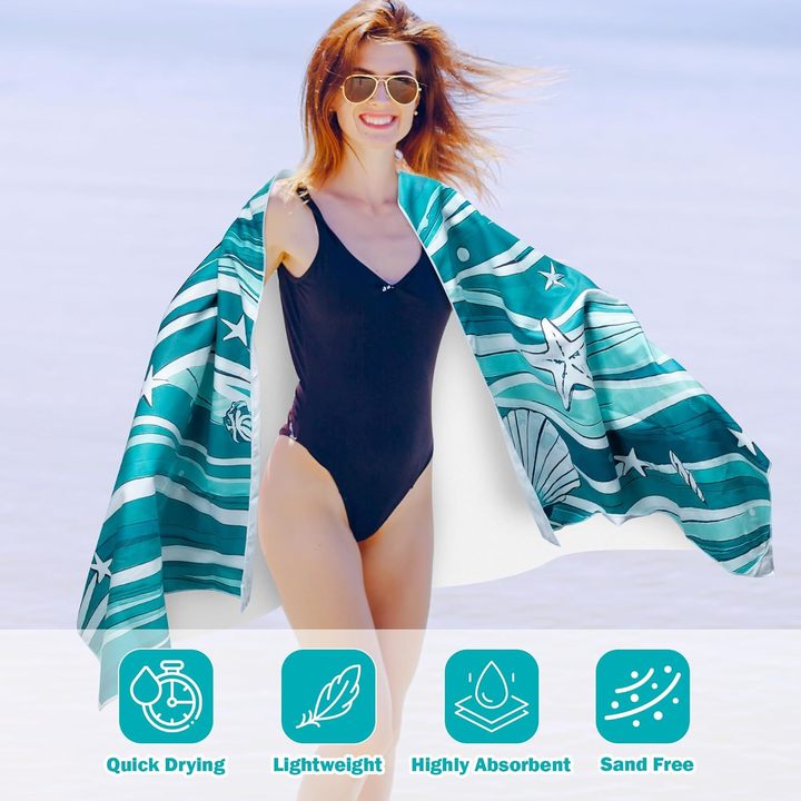 Magnetic Beach Towel with Quick Dry Microfiber and Built In Corner Magnets for Beach Chair Car Door Pool and Travel