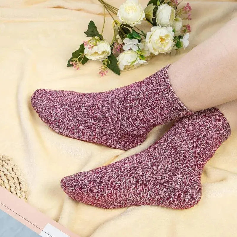 Women’s Wool Lined Winter Socks with Thickened Knit for Mid Calf Warm Indoor Comfort