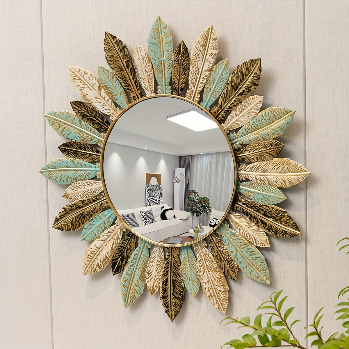 Bohemian Sunburst Metal Wall Mirror - Bold Boho Accent for Modern Walls