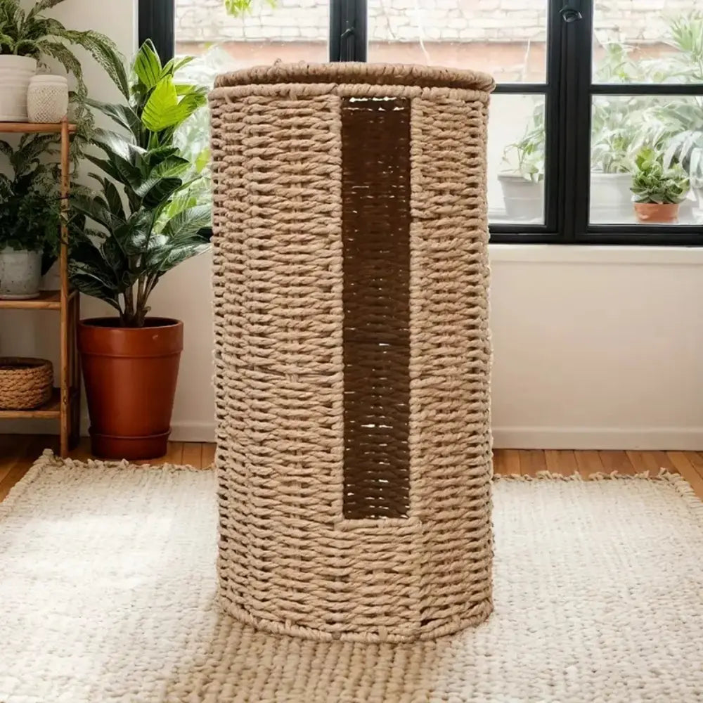 Braided Rope Toilet Paper Holder with Freestanding Woven Design for Natural Bathroom Storage