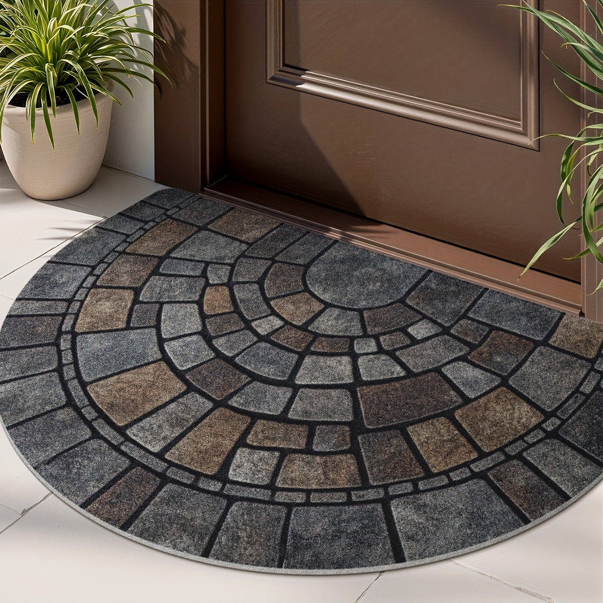 Elegant Half-Circle Mosaic Door Mat