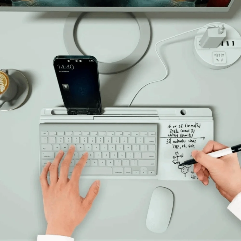 Desktop Glass Whiteboard with Tempered Surface and Storage Compartment for Home Office Notes