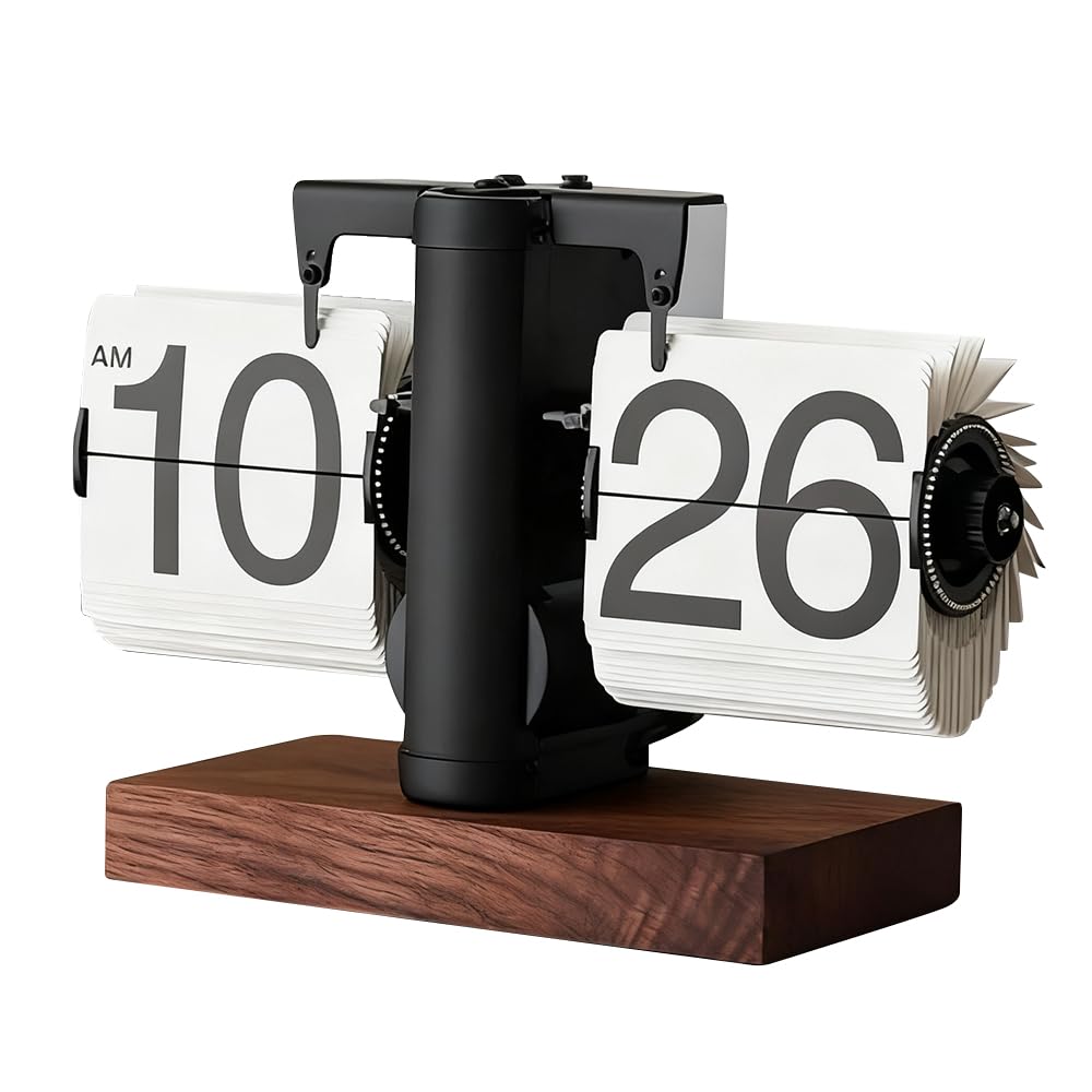 Flip Desk Clock with Retro Automatic Page Turning for Home or Office Desk Decoration, Metal Construction