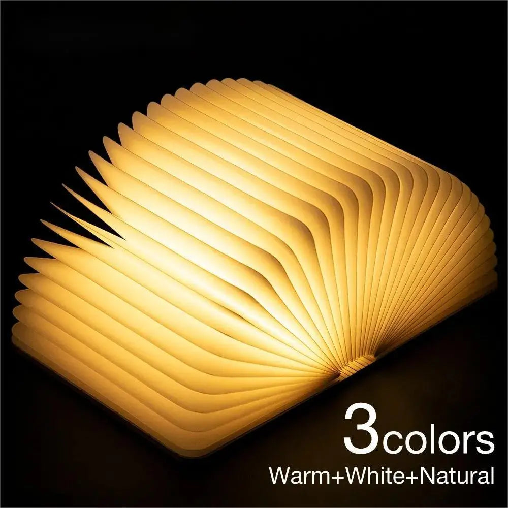 LED Wooden Book Lamp with 3 Color Modes USB Rechargeable for Kids Bedside or Bedroom Decor