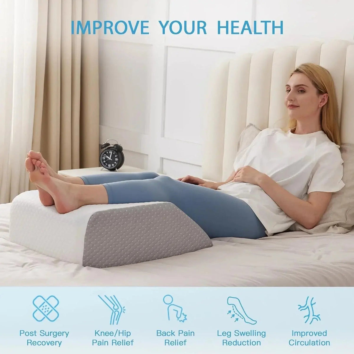 Comfort Elevation Wedge Pillow with Memory Foam Core and Angled Design for Resting, Reading, and Sleep