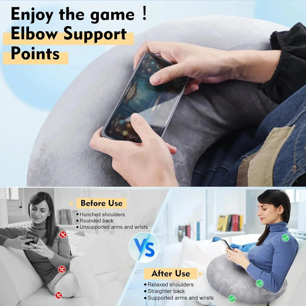 U Shaped Gaming Pillow with Ergonomic Contour for Comfortable Seated Use on Beds, Sofas, and Floors