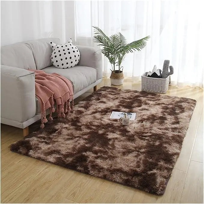 Soft Velvet Tie Dye Carpet with Plush Texture and Anti Slip Backing for Living Room and Bedroom Décor