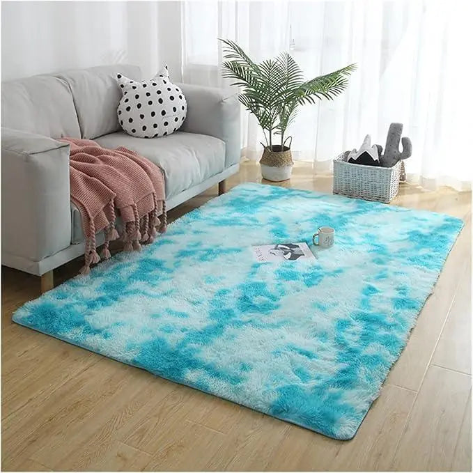 Soft Velvet Tie Dye Carpet with Plush Texture and Anti Slip Backing for Living Room and Bedroom Décor