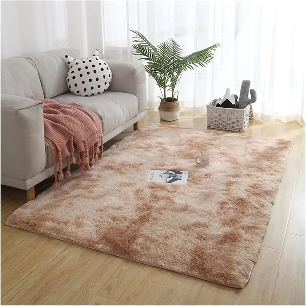 Soft Velvet Tie Dye Carpet with Plush Texture and Anti Slip Backing for Living Room and Bedroom Décor