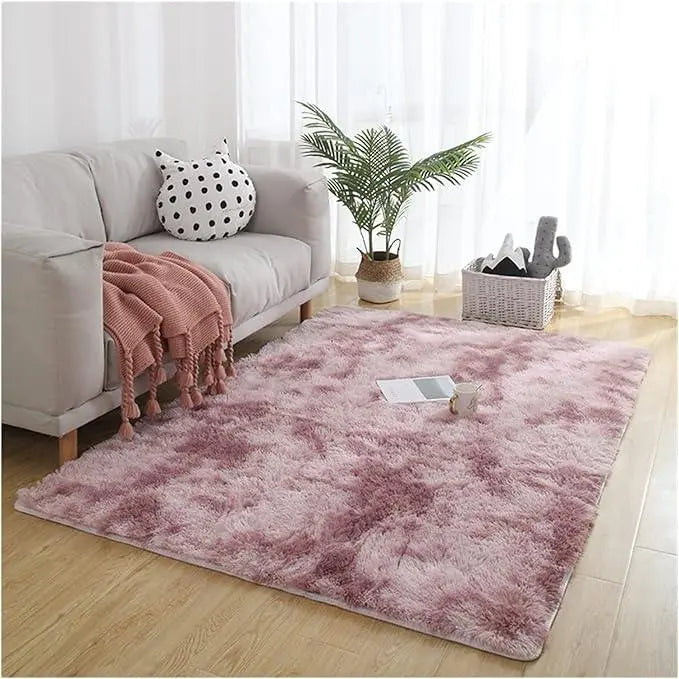 Soft Velvet Tie Dye Carpet with Plush Texture and Anti Slip Backing for Living Room and Bedroom Décor