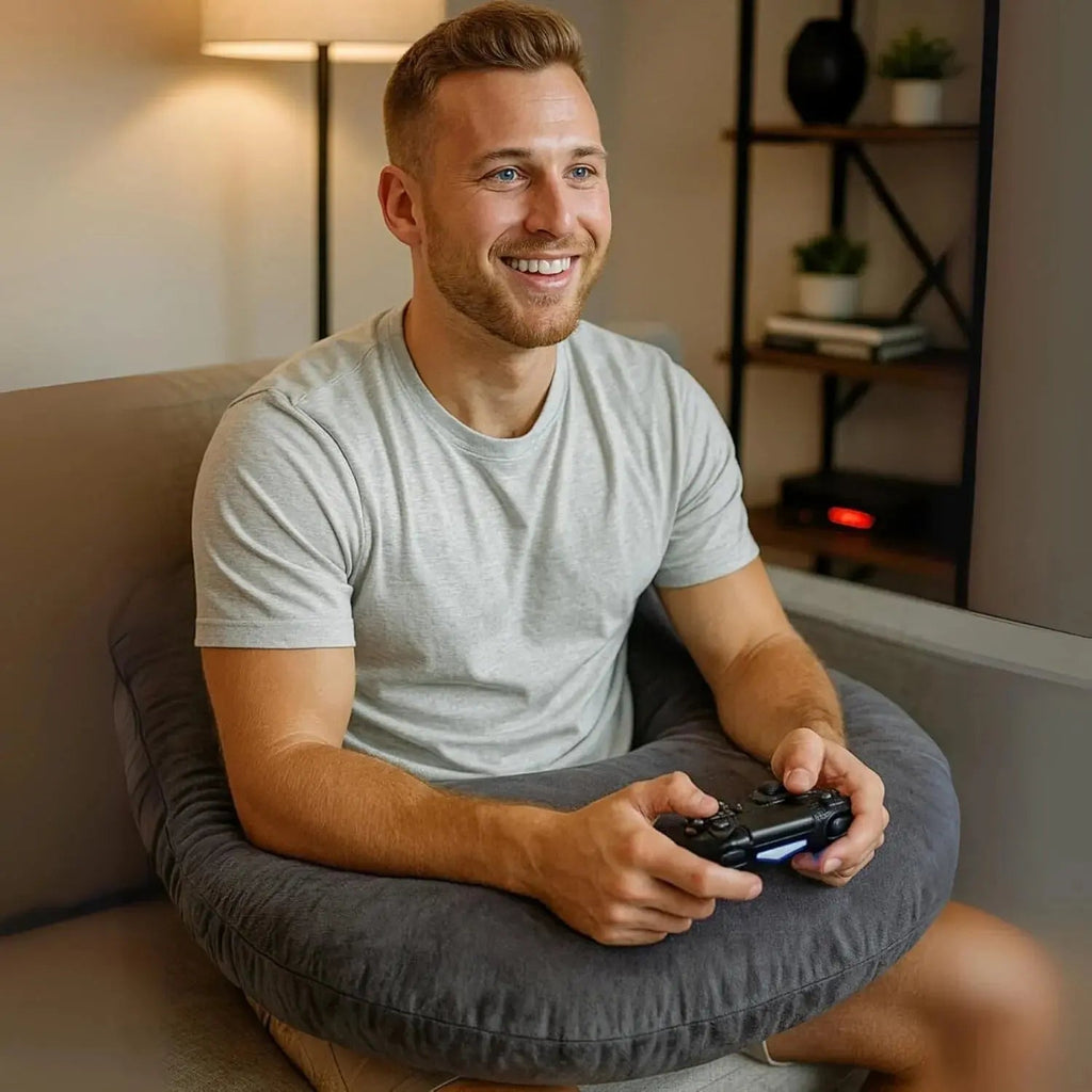 U Shaped Gaming Pillow with Ergonomic Contour for Comfortable Seated Use on Beds, Sofas, and Floors