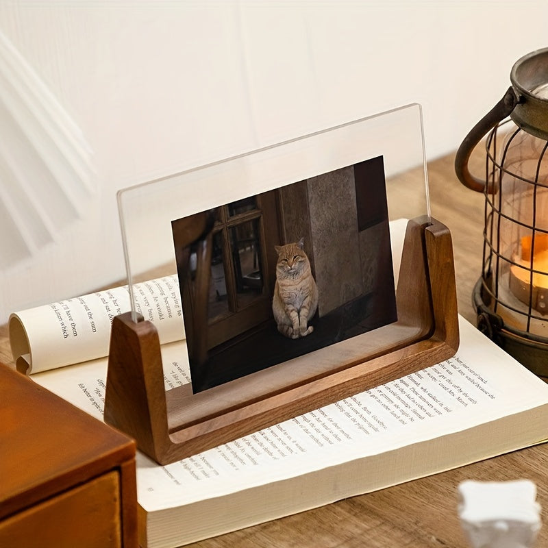 Sleek U-Shaped Acrylic-Wood Photo Frame for Modern Display