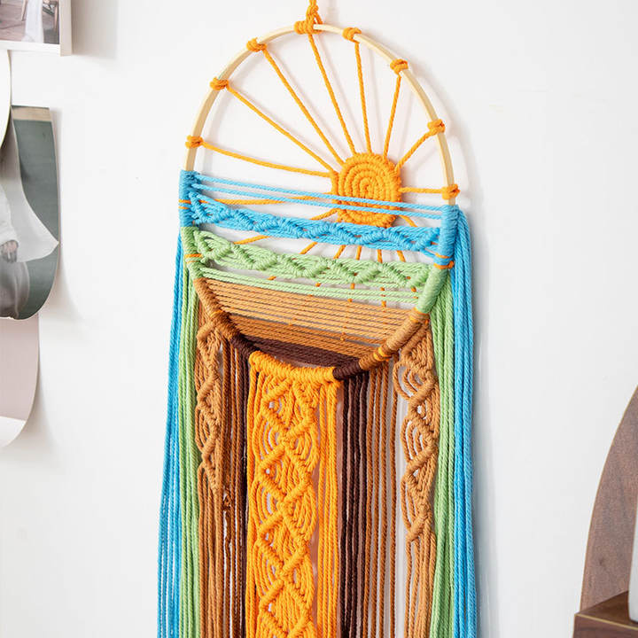 Boho Macrame Sunrise Wall Hanging Cotton Dream Catcher Style Tapestry for Bedroom Living Room Decor