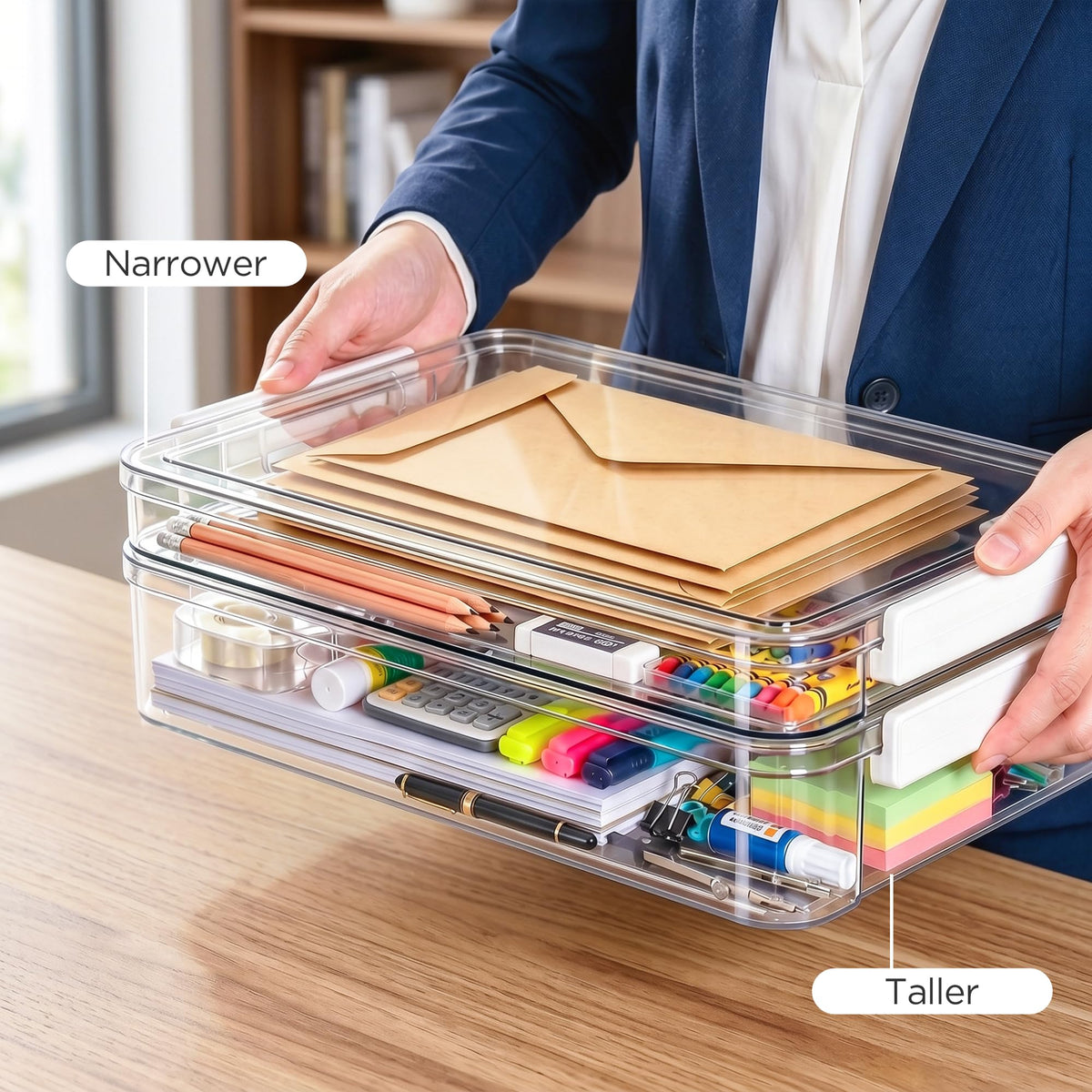 3 Pcs Paper Organizer Clear Plastic File Storage Box Set with Clip Lid for A4 Documents and Stationery Storage