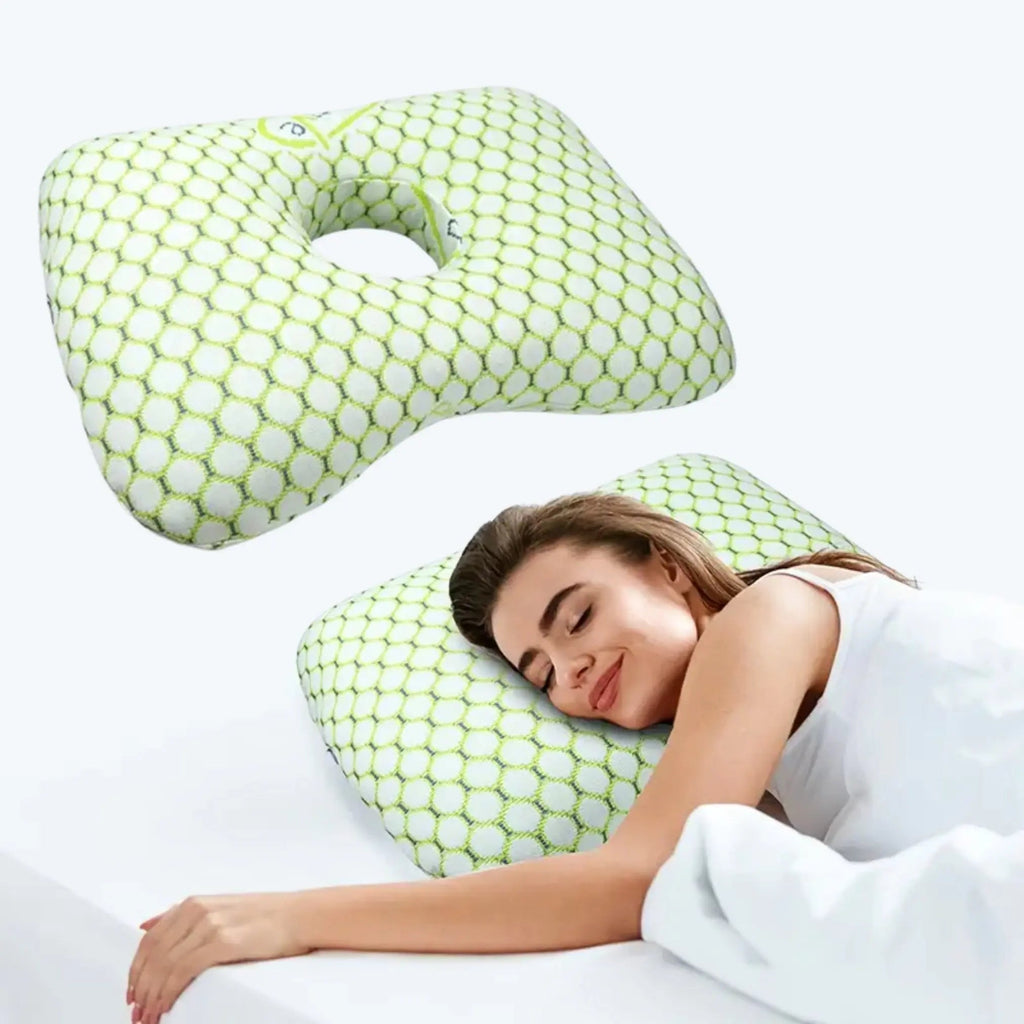 Piercing Pillow with Perforated Center and Adjustable Filling for Side Sleeping and Daily Rest
