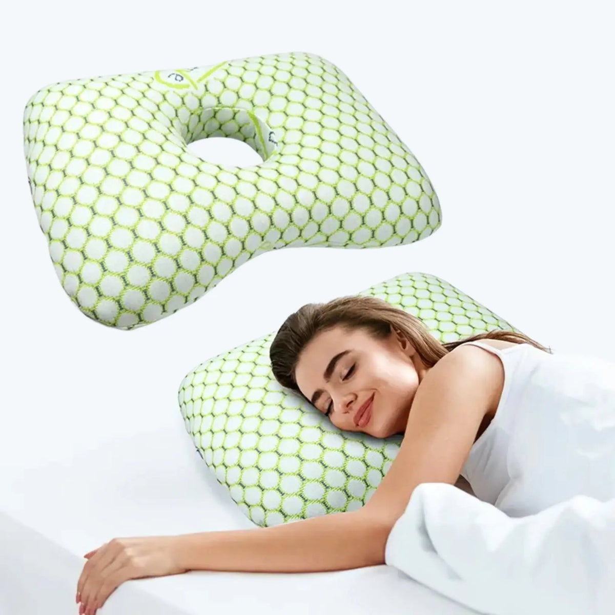 Piercing Pillow with Perforated Center and Adjustable Filling for Side Sleeping and Daily Rest