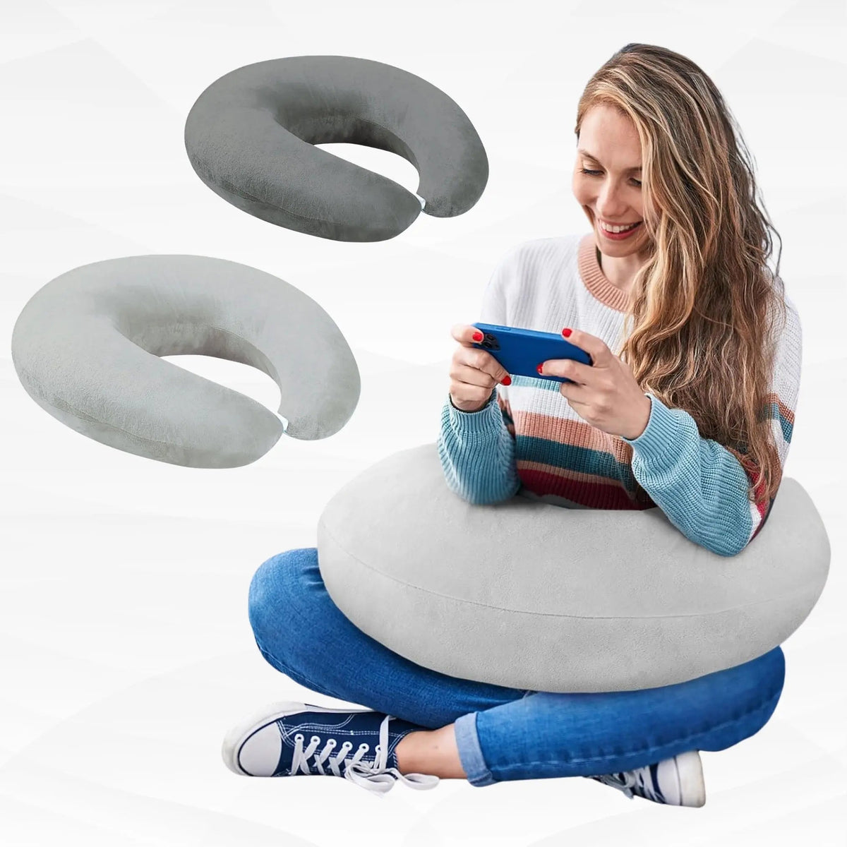 U Shaped Gaming Pillow with Ergonomic Contour for Comfortable Seated Use on Beds, Sofas, and Floors