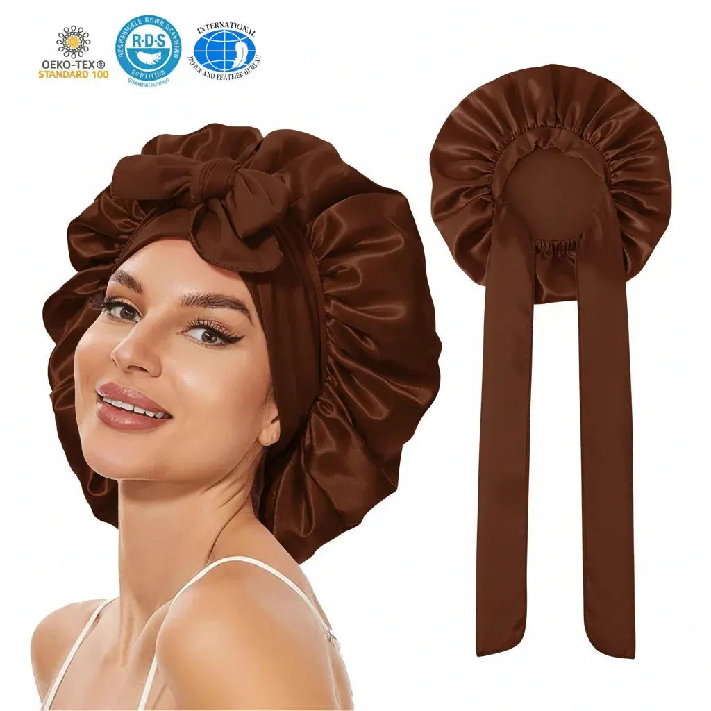 Satin Silk Sleep Bonnet with Adjustable Tie Band for Nighttime Comfort and Secure Fit