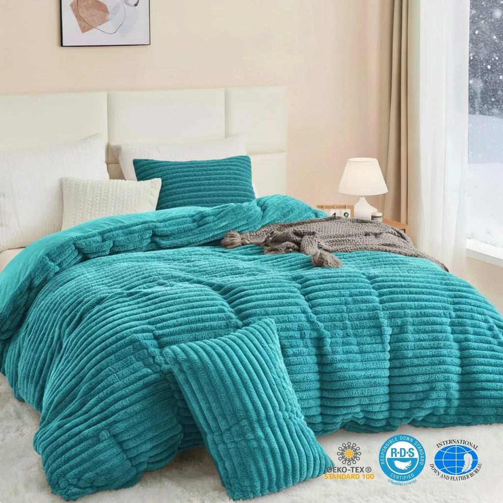 Winter Warm Duvet Cover Set with Thick Flano Coral Fleece and Matching Pillowcases