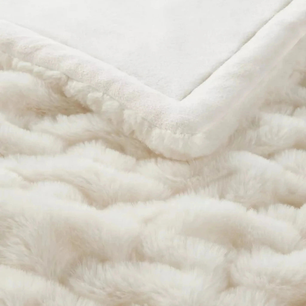 Faux Fur Throw Blanket with Double Sided Ruched Texture for Cozy Everyday Home Use