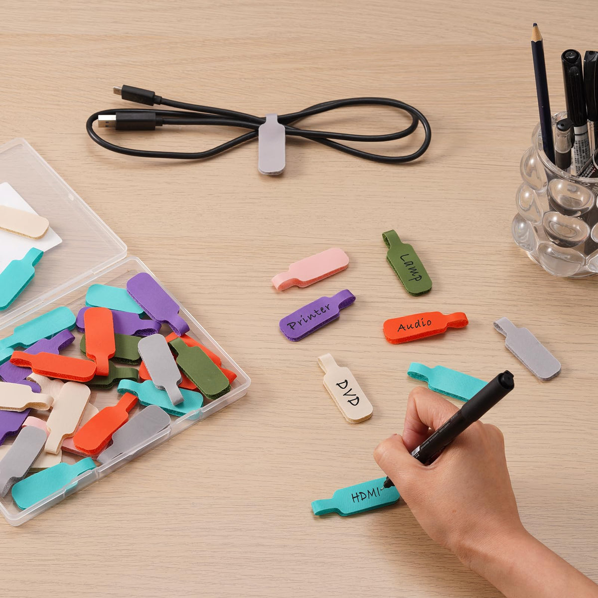 3Pcs Reusable Waterproof Cable Labels with Color-Coded Straps for Home, Office, or Travel