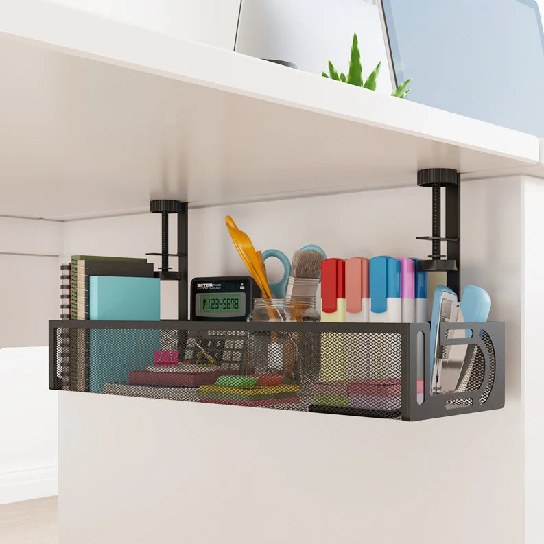 Under Desk Cable Tray with Clamp Mount Steel Wire Management Rack for Workspace Cable Organization