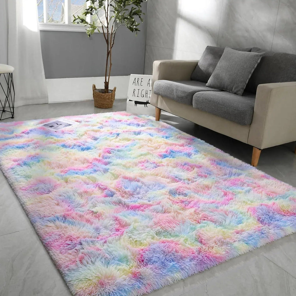 Soft Velvet Tie Dye Carpet with Plush Texture and Anti Slip Backing for Living Room and Bedroom Décor