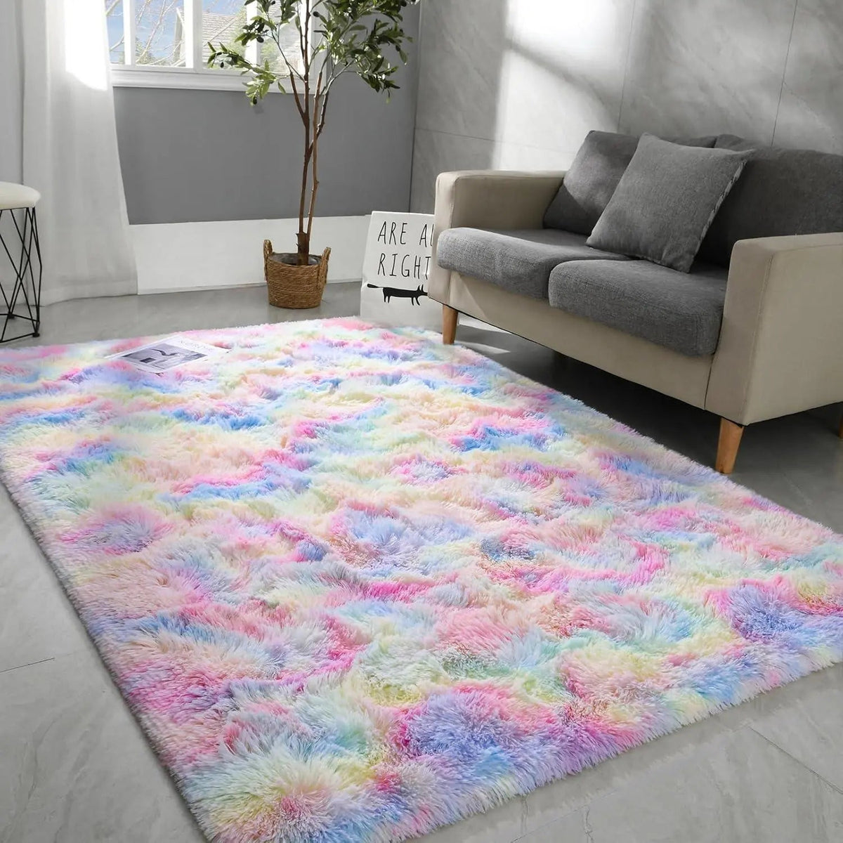 Soft Velvet Tie Dye Carpet with Plush Texture and Anti Slip Backing for Living Room and Bedroom Décor