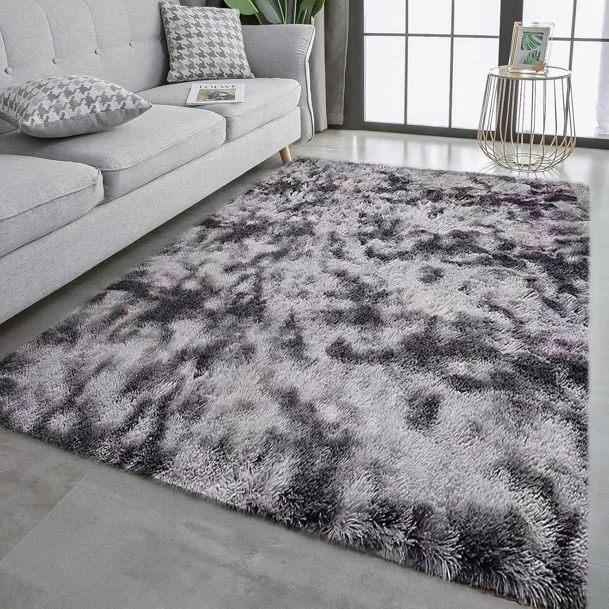 Soft Velvet Tie Dye Carpet with Plush Texture and Anti Slip Backing for Living Room and Bedroom Décor