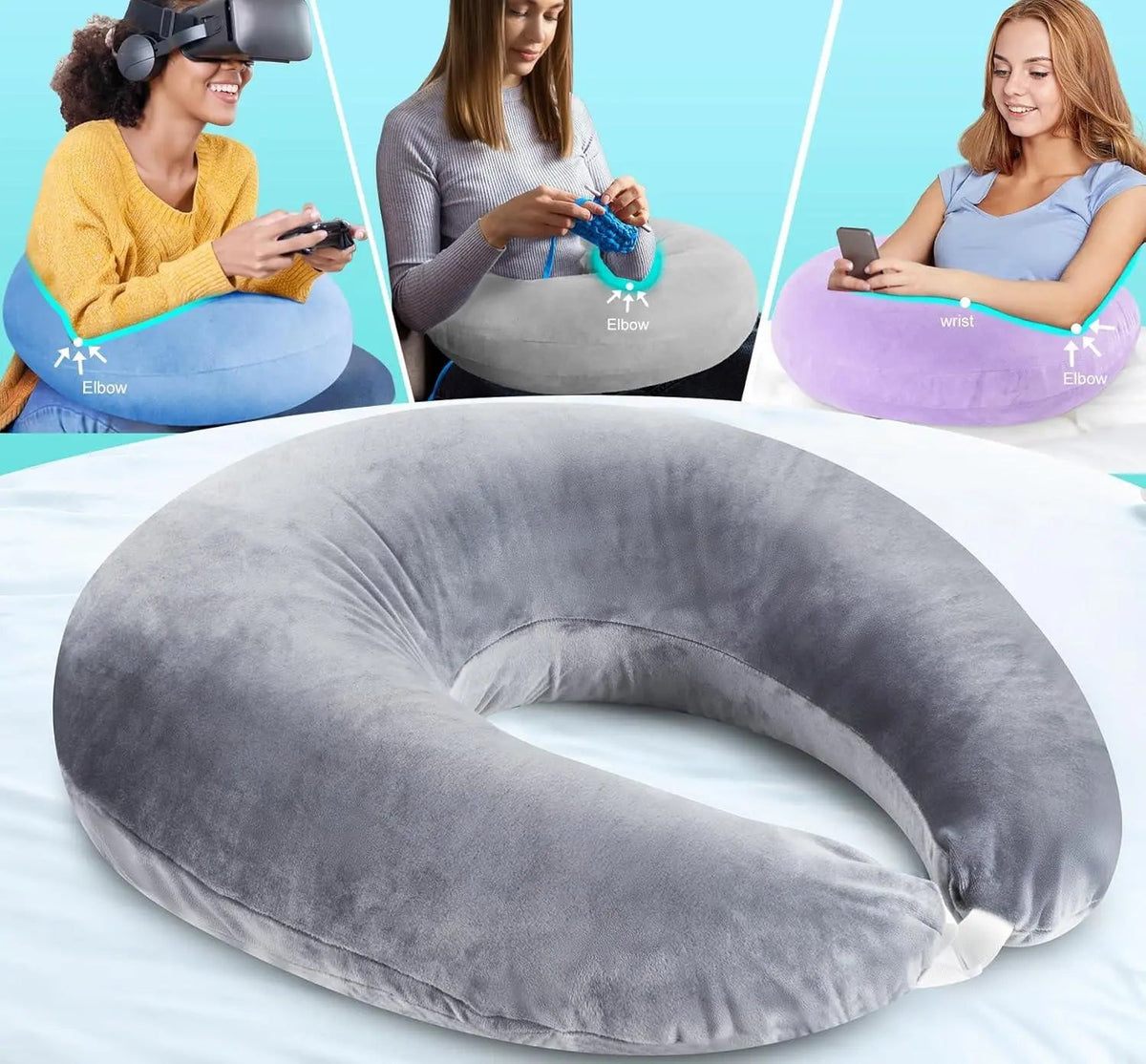 U Shaped Gaming Pillow with Ergonomic Contour for Comfortable Seated Use on Beds, Sofas, and Floors