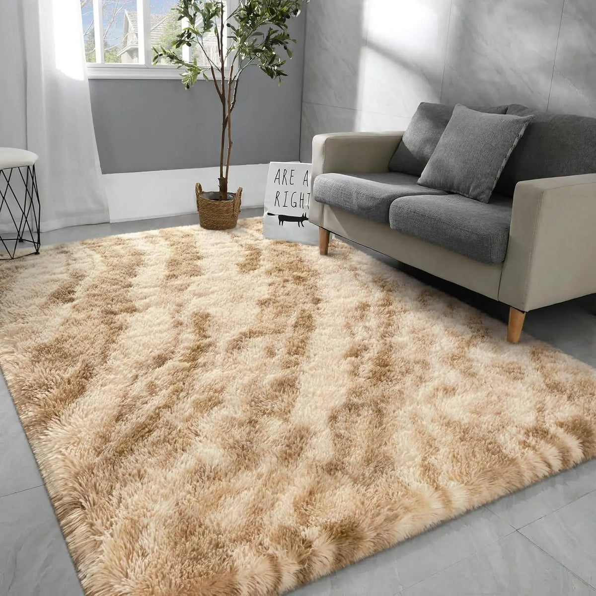 Soft Velvet Tie Dye Carpet with Plush Texture and Anti Slip Backing for Living Room and Bedroom Décor