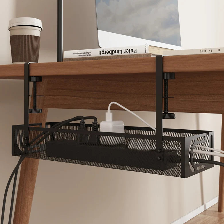 Under Desk Cable Tray with Clamp Mount Steel Wire Management Rack for Workspace Cable Organization