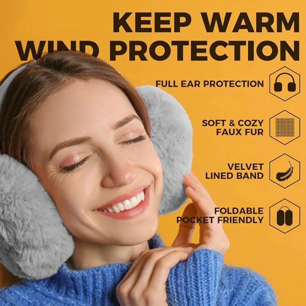 Soft Plush Faux Fur Winter Muffs Ear Warmer with Foldable Headband for Outdoor Cold Weather Use