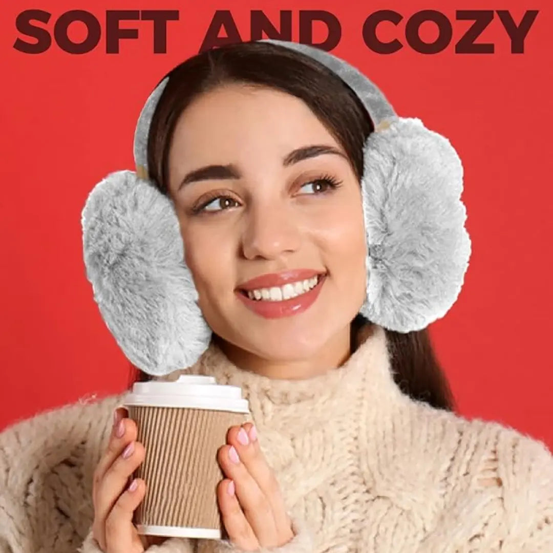 Soft Plush Faux Fur Winter Muffs Ear Warmer with Foldable Headband for Outdoor Cold Weather Use