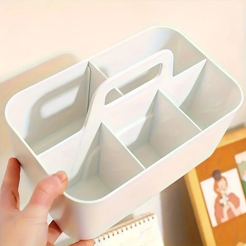 Multipurpose Plastic Caddy with 5 Compartments and Handle for Stationery and Office Storage