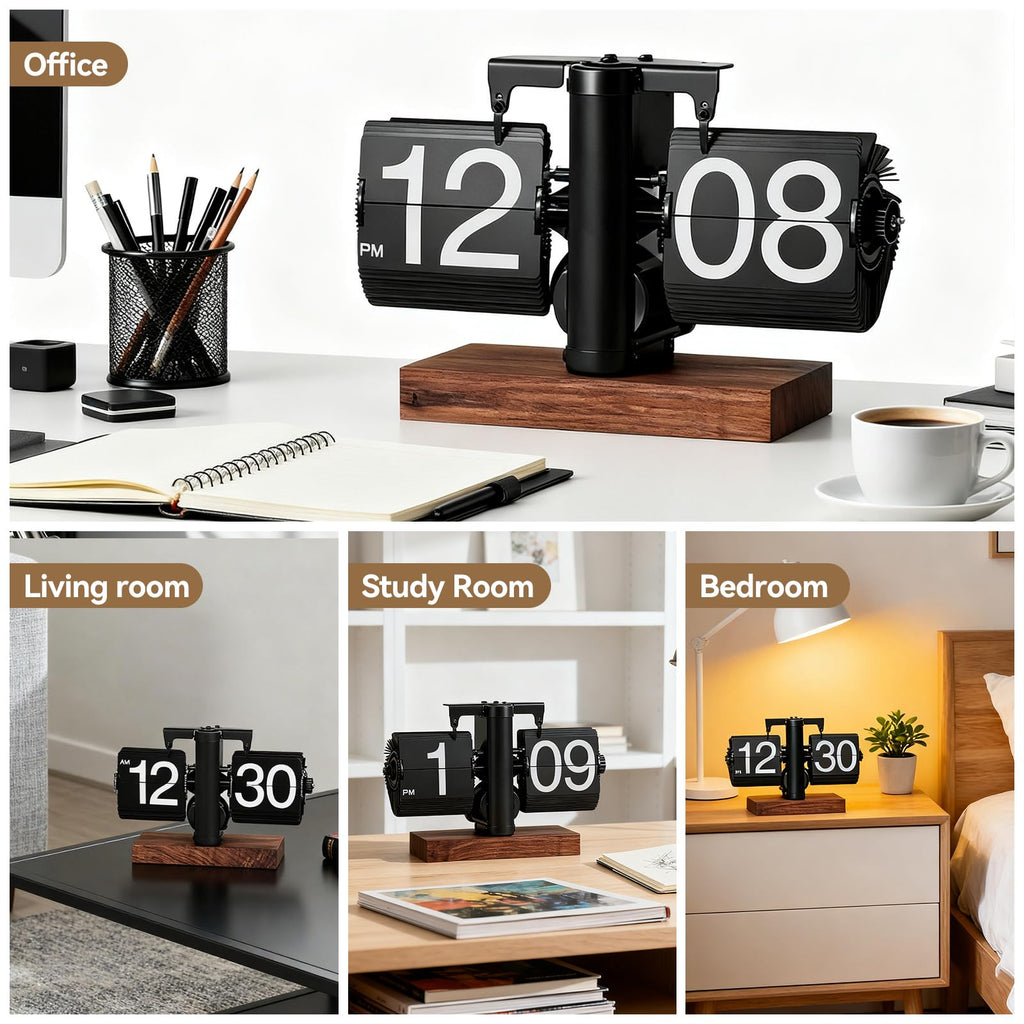 Flip Desk Clock with Retro Automatic Page Turning for Home or Office Desk Decoration, Metal Construction