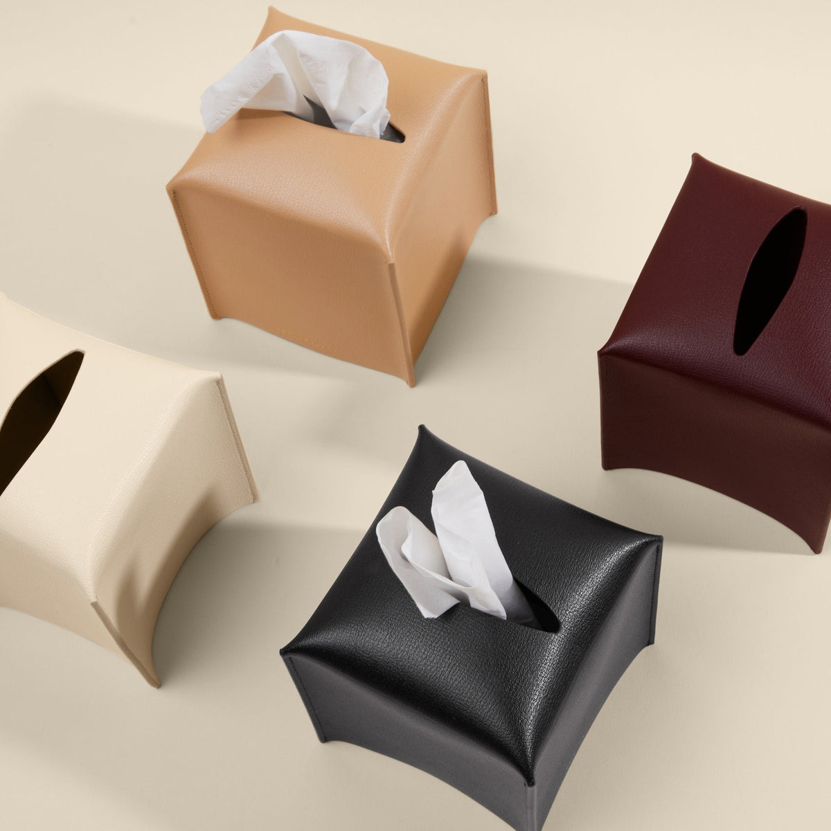 PU Leather Tissue Holder with Square Decorative Design for Bathroom and Office Organization