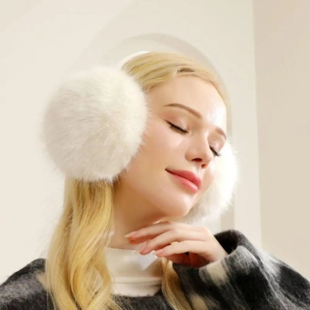 Soft Plush Faux Fur Winter Muffs Ear Warmer with Foldable Headband for Outdoor Cold Weather Use