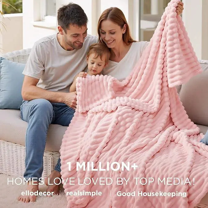 Luxury Soft Faux Rabbit Fur Throw Blanket, Fluffy and Warm Ideal for Spring and Autumn, Plaid Design