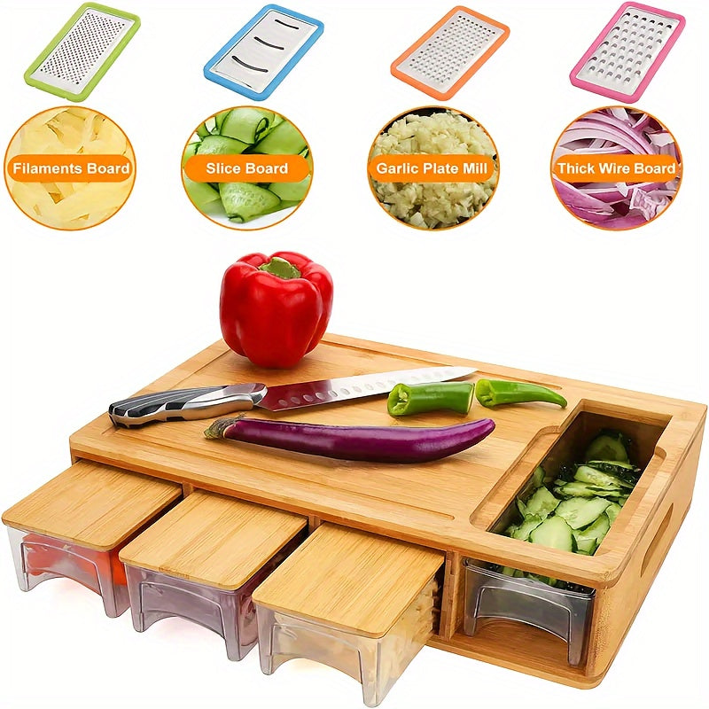 Premium Bamboo Cutting Board with Built-In Storage Trays