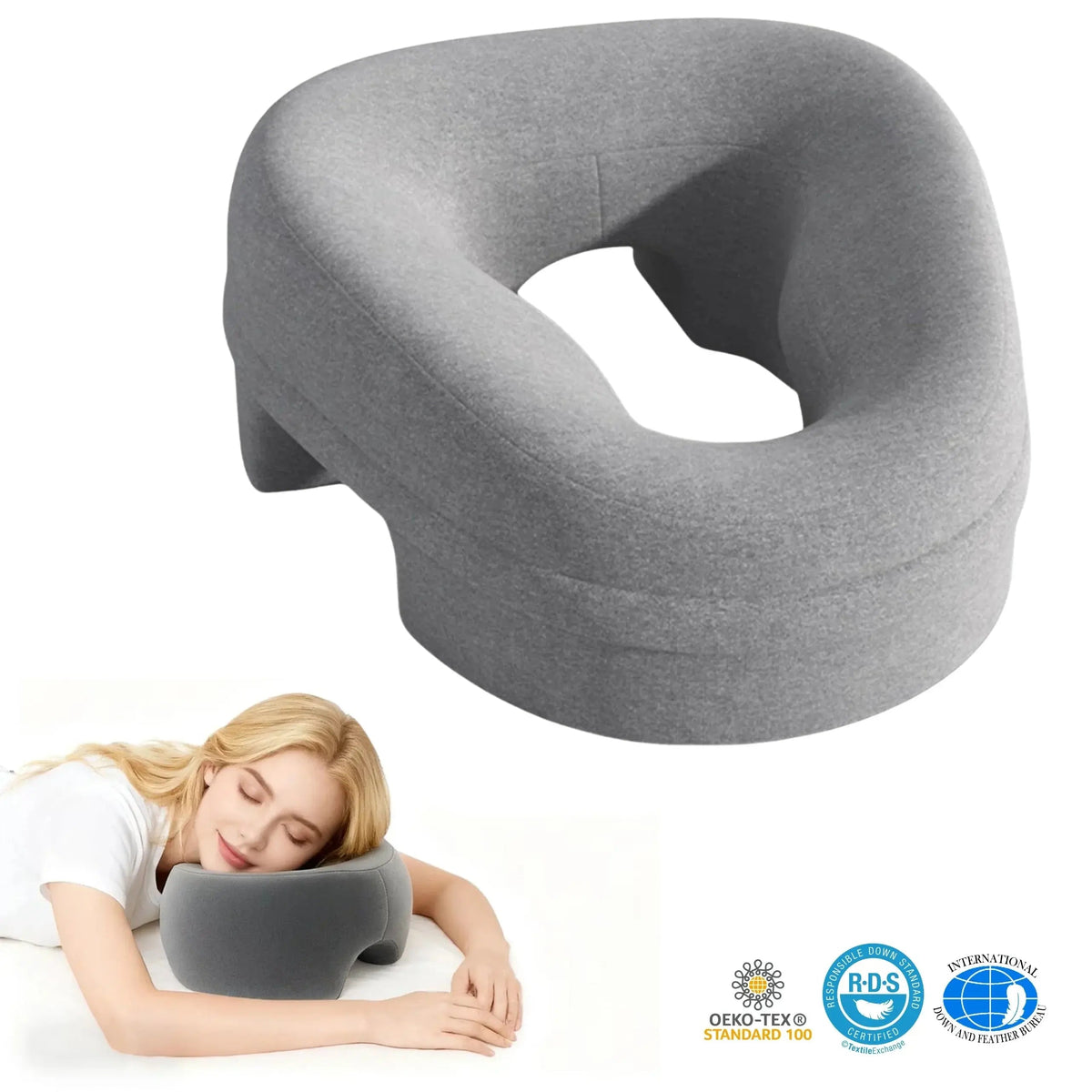 Face Down Pillow with Contoured Opening and Breathable Design for Massage Tables and Prone Resting