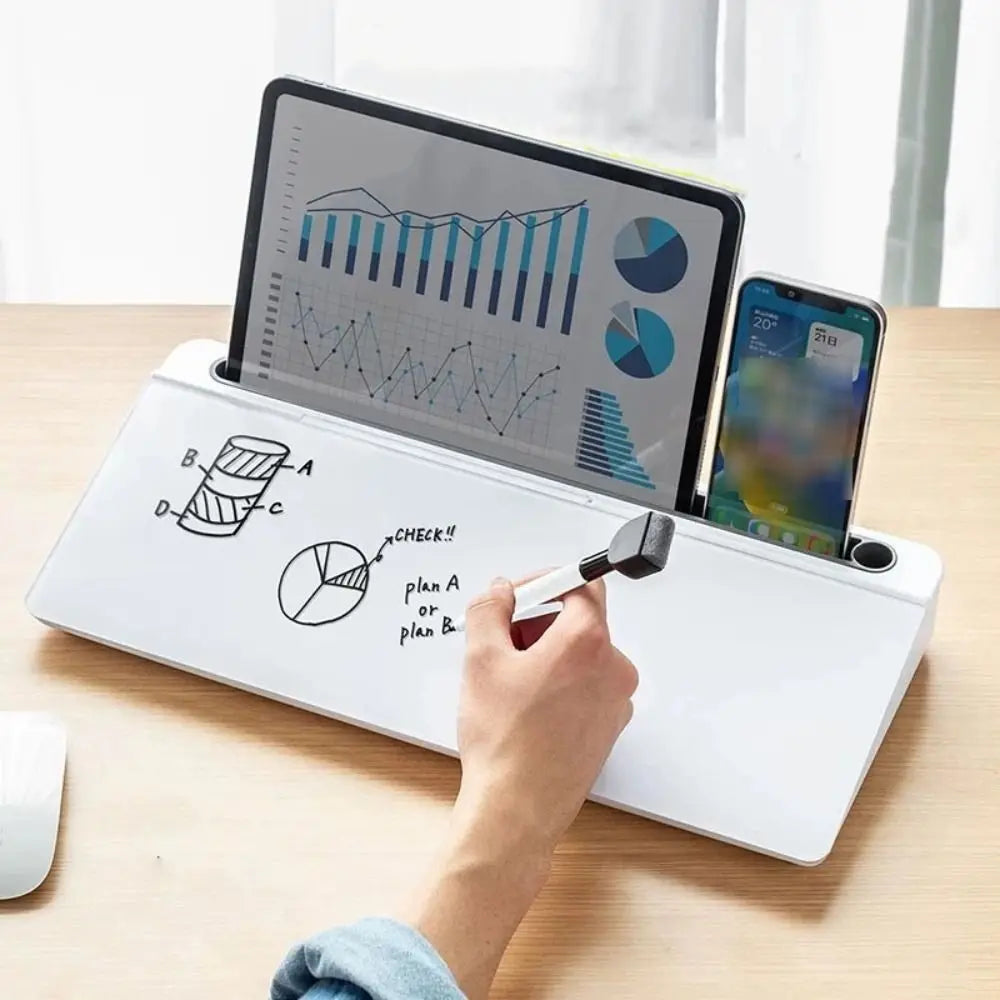 Desktop Glass Whiteboard with Tempered Surface and Storage Compartment for Home Office Notes