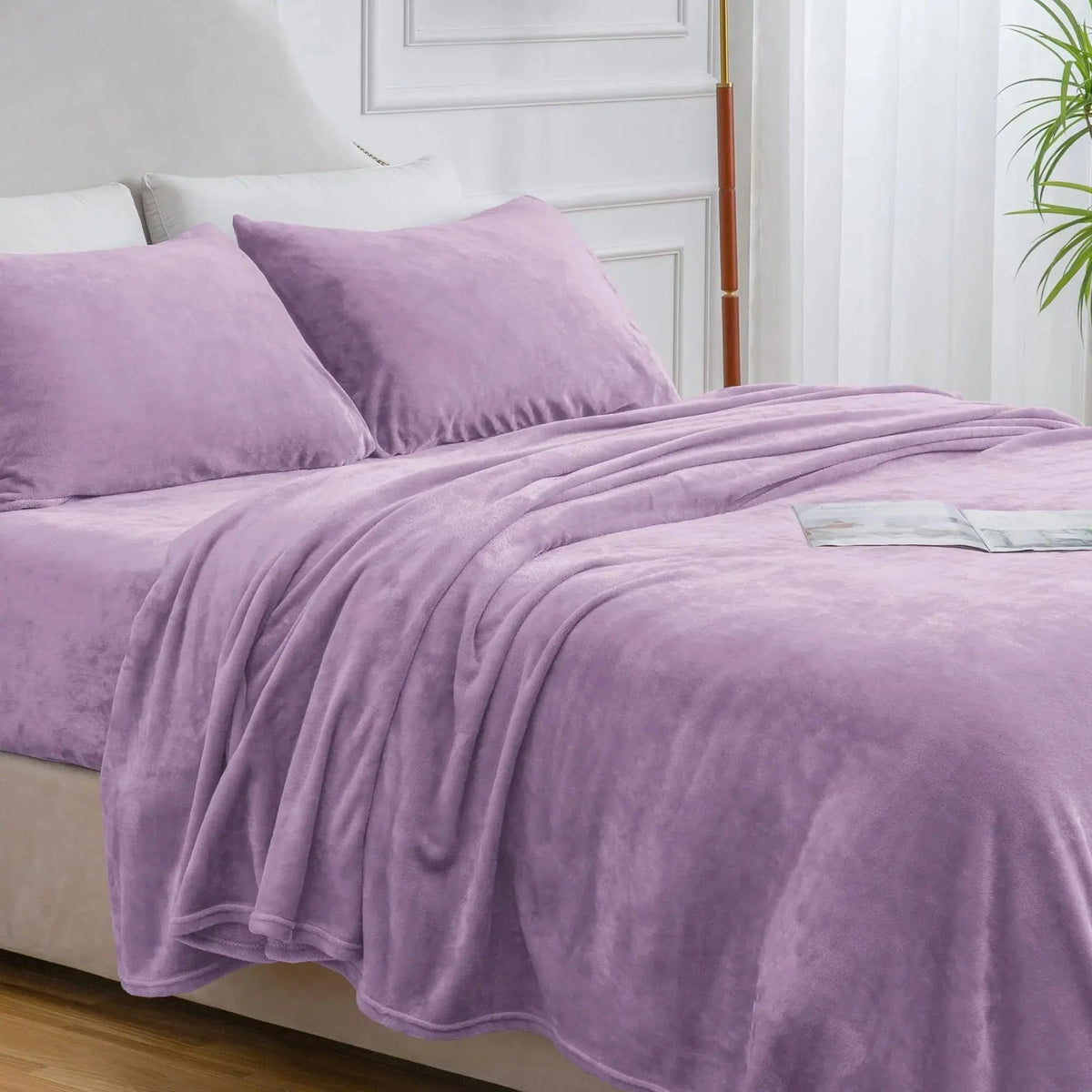 Flannel Fleece Bedding Set with Plush Microfiber Sheet and Pillowcases for Cozy All Season Comfort (Included 1 Fitted Sheet & 2 Pillowcases)