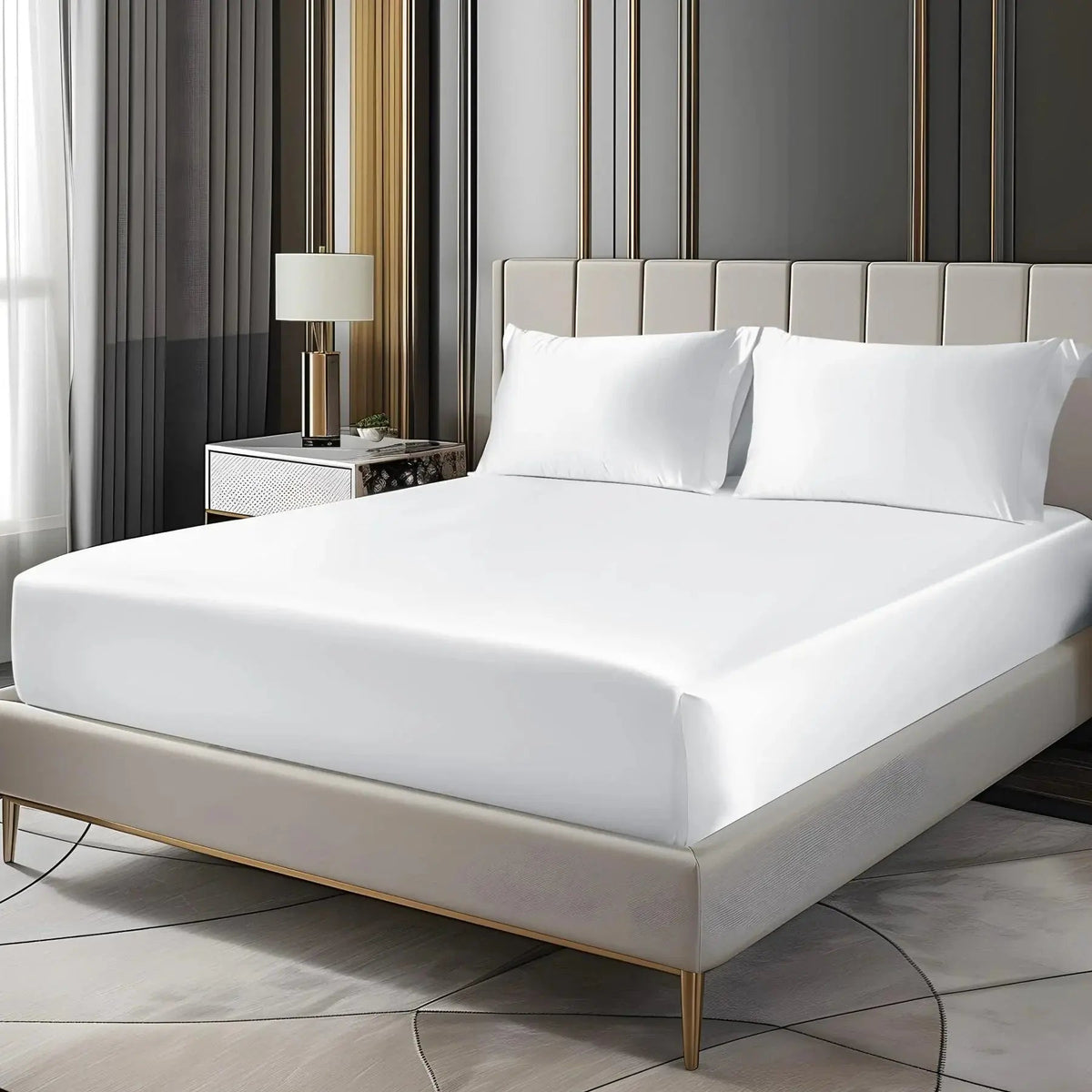 Luxury Satin Fitted Sheet Set with Deep Pockets and Matching Pillowcases for Smooth All-Season Bedding