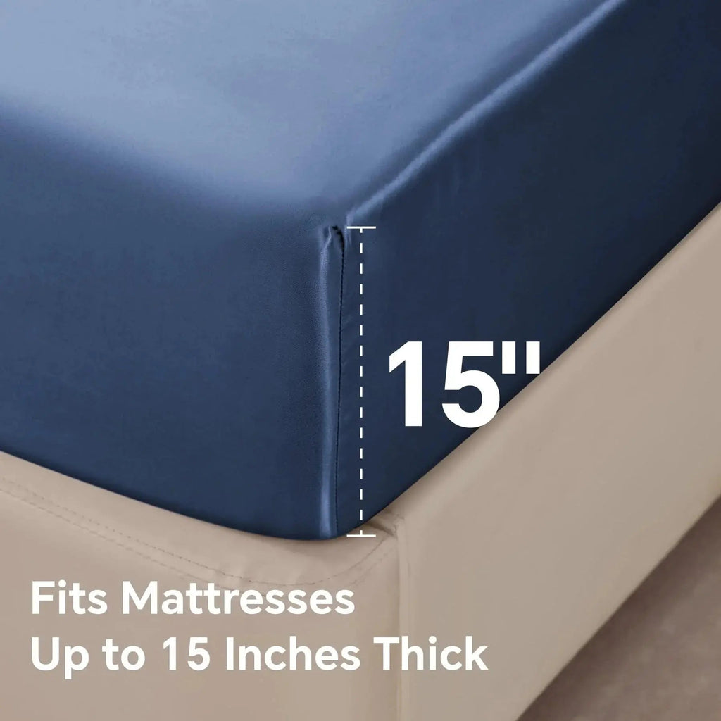 Luxury Satin Fitted Sheet Set with Deep Pockets and Matching Pillowcases for Smooth All-Season Bedding