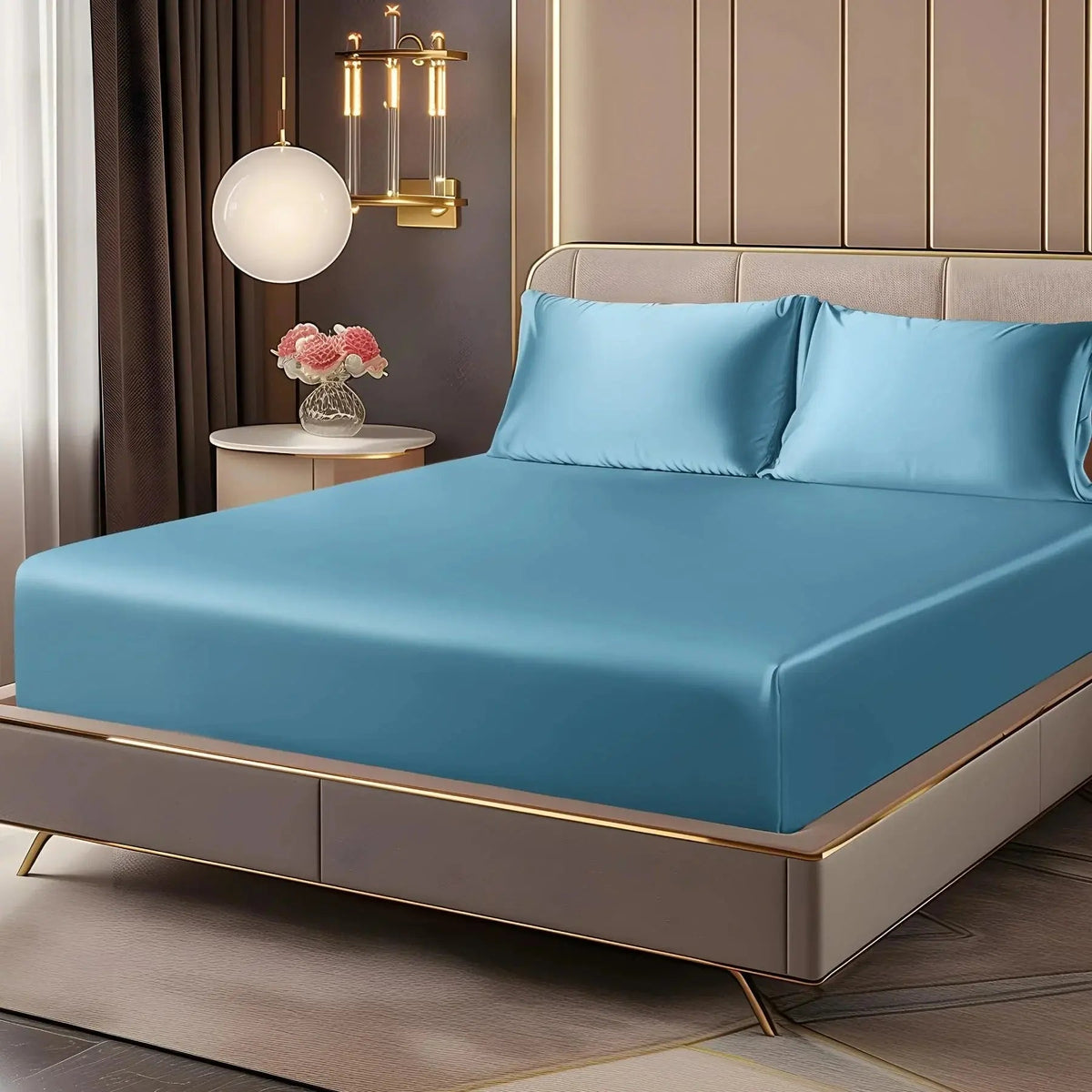 Luxury Satin Fitted Sheet Set with Deep Pockets and Matching Pillowcases for Smooth All-Season Bedding