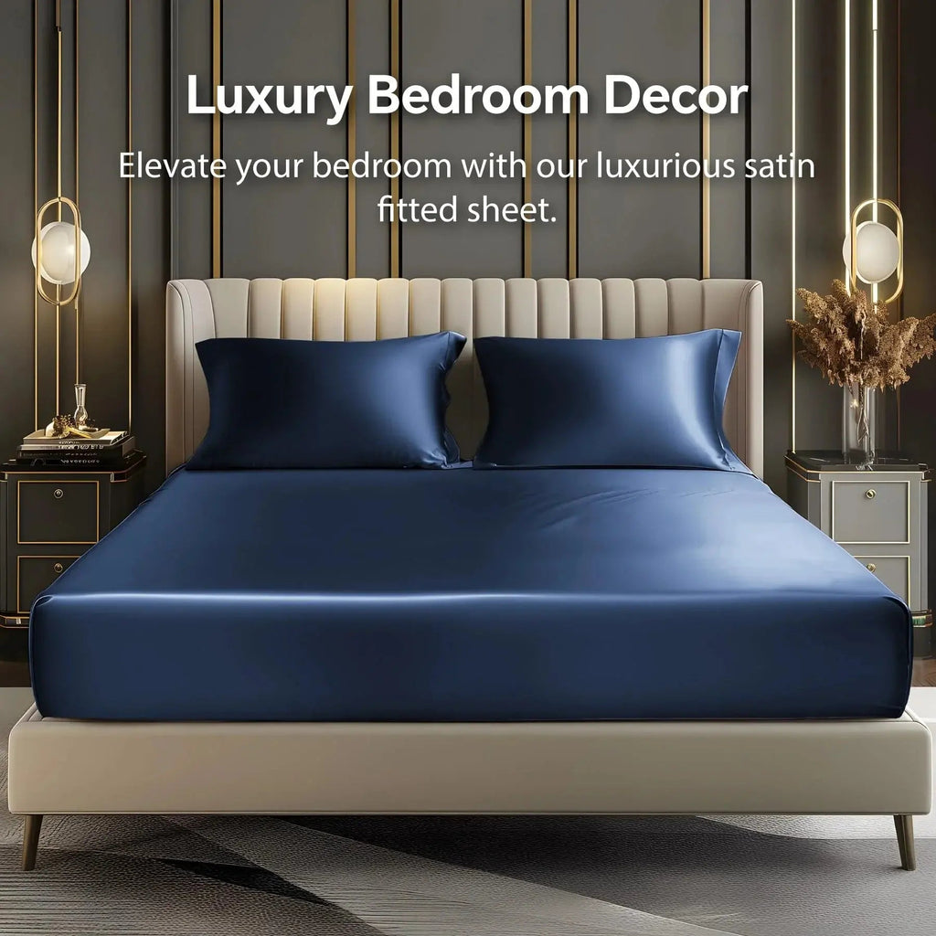 Luxury Satin Fitted Sheet Set with Deep Pockets and Matching Pillowcases for Smooth All-Season Bedding