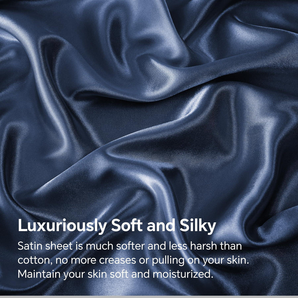 Luxury Satin Fitted Sheet Set with Deep Pockets and Matching Pillowcases for Smooth All-Season Bedding