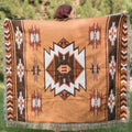 Brown Aztec Reversible Woven Throw Blanket with Tassel Detailing for Home Décor and Travel Use