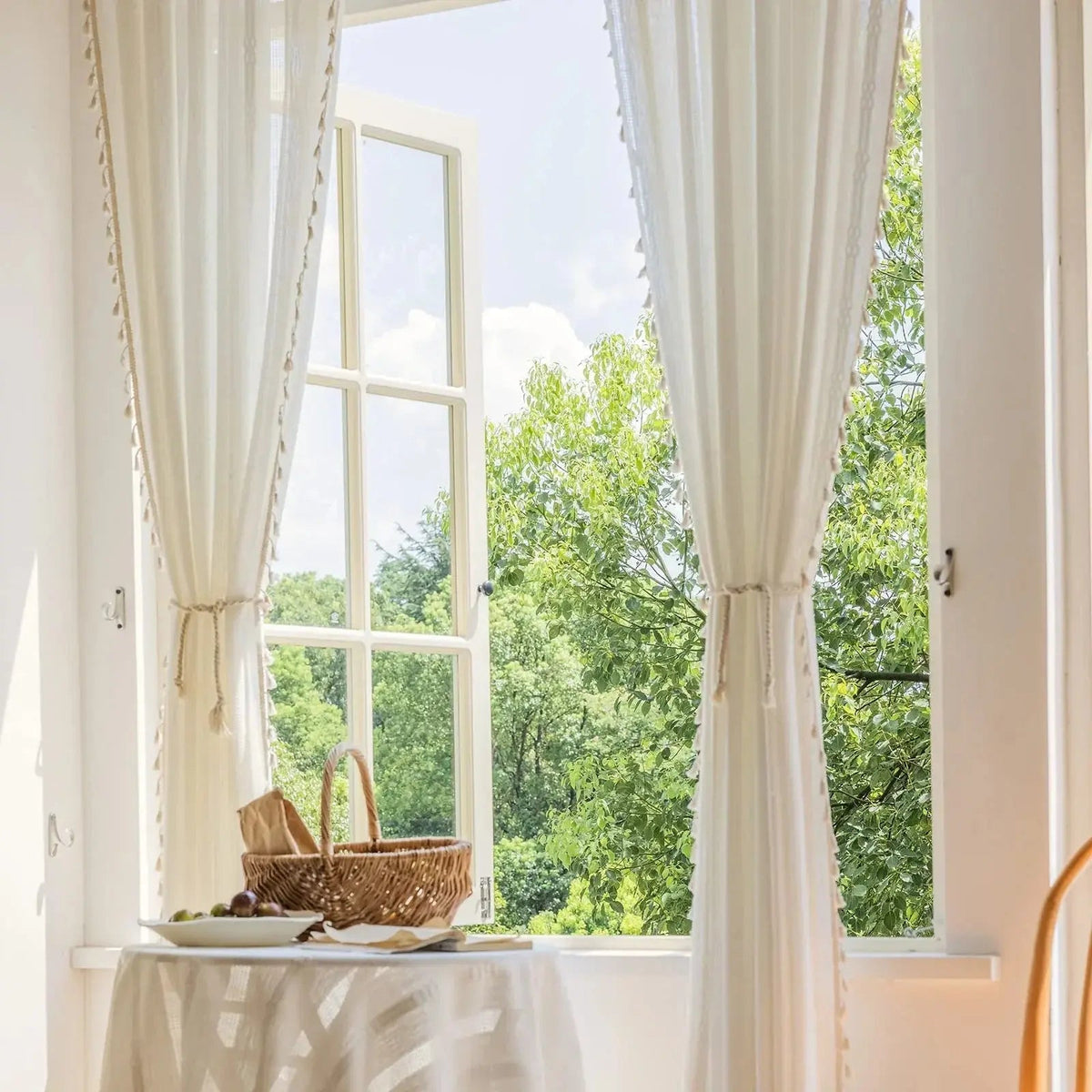 Jacquard Hollow-Out White Tulle Semi-Blackout Curtain Panels for Living Room, Bedroom, and Dining Area Décor